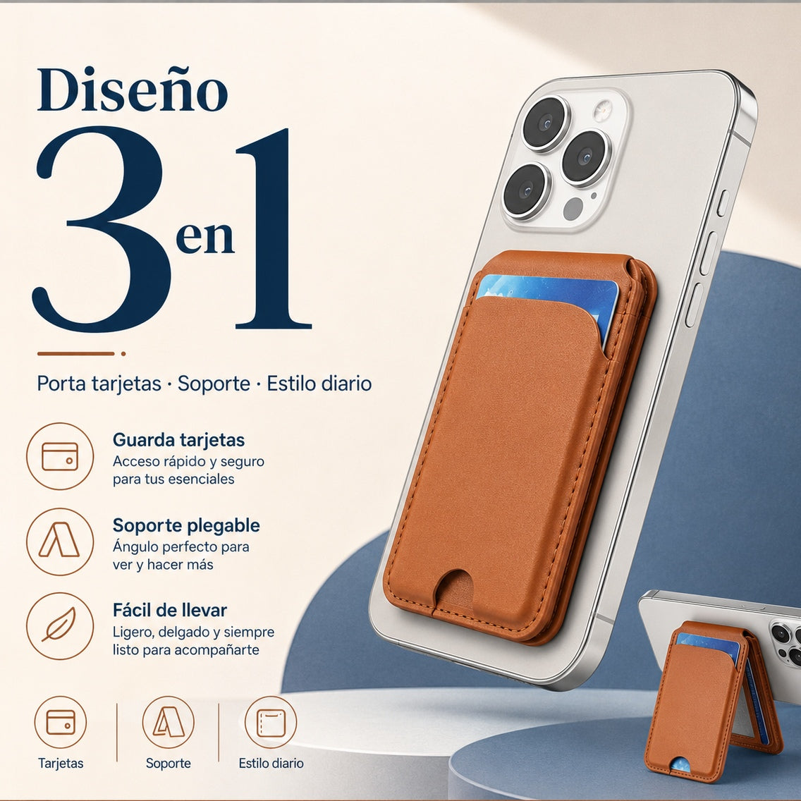 📱 Soporte magnético con tarjetero para iPhone 12, 13, 14, 15, 16 y 17
