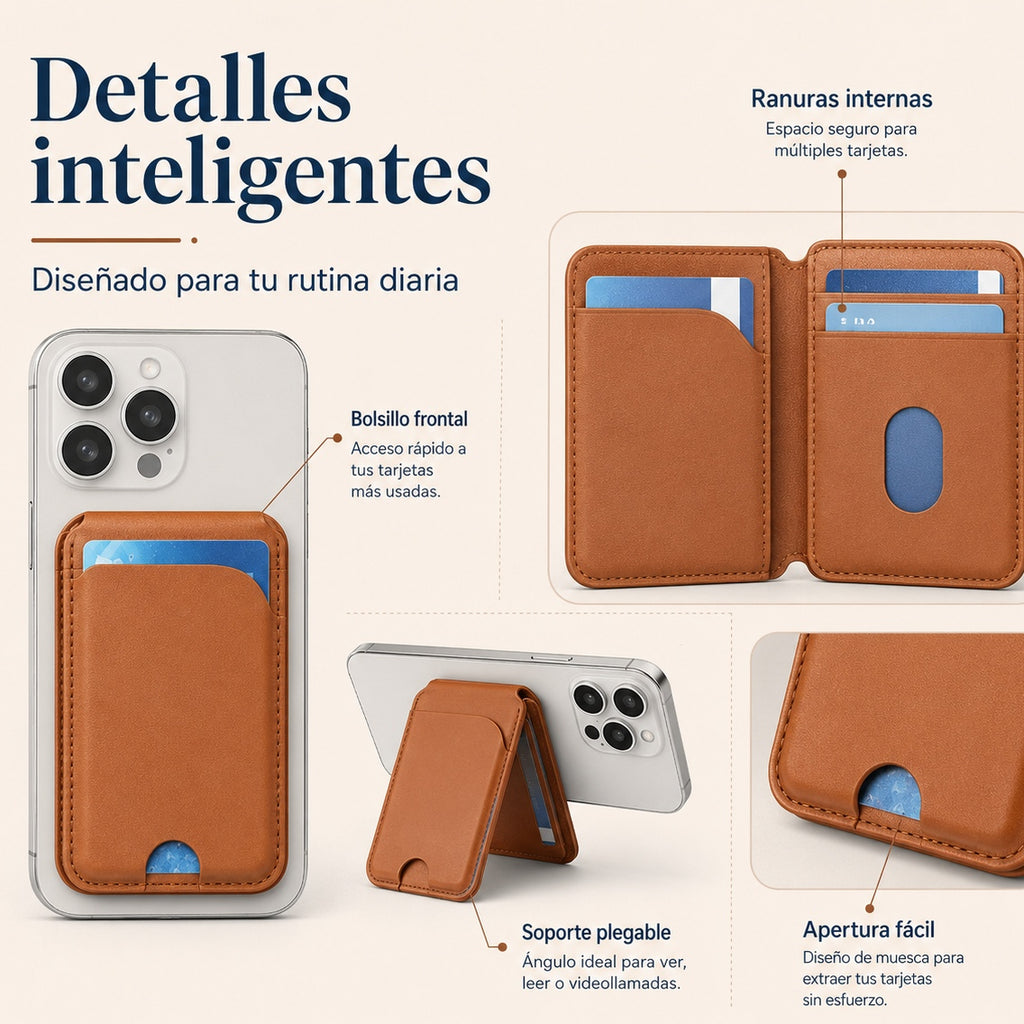 📱 Soporte magnético con tarjetero para iPhone 12, 13, 14, 15, 16 y 17