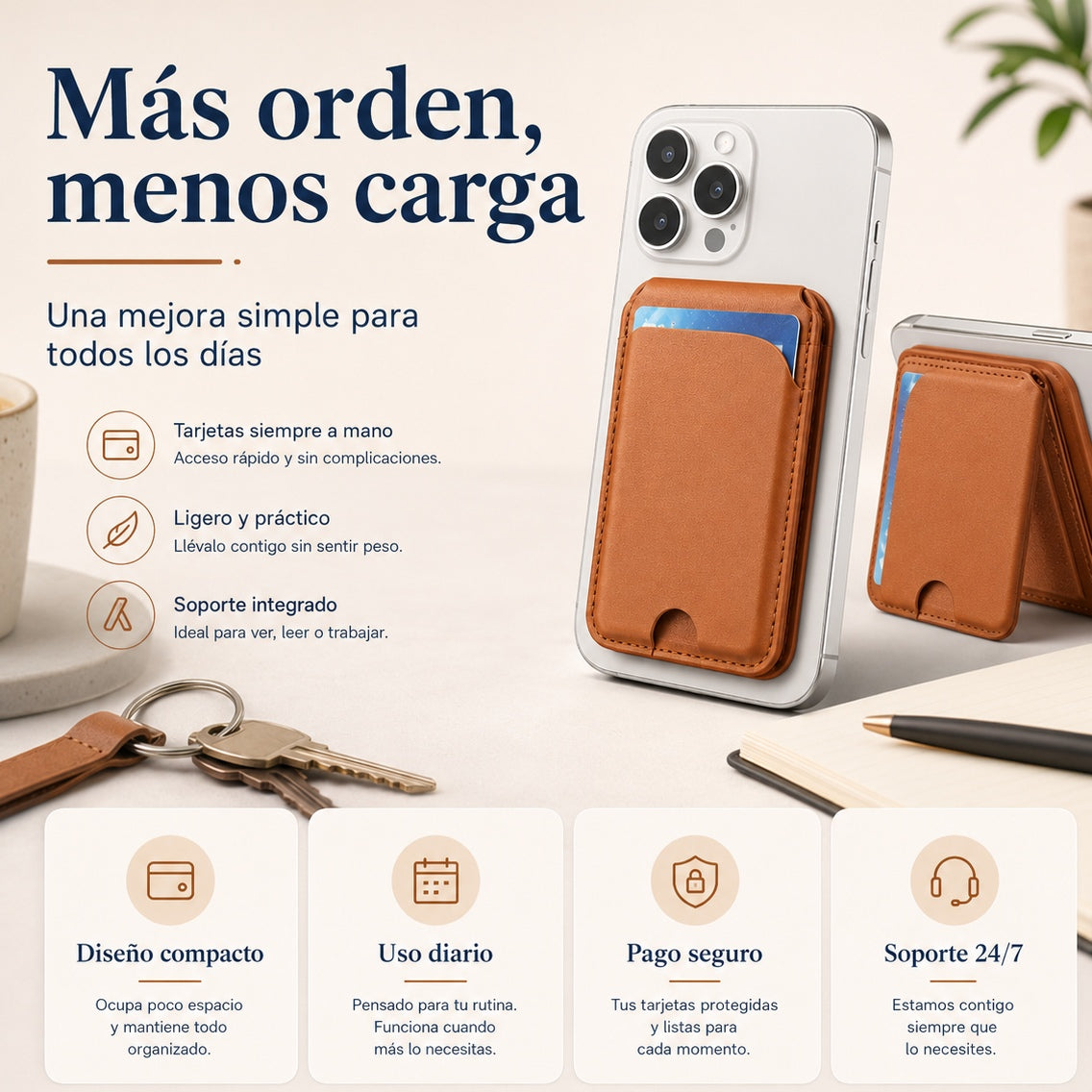 📱 Soporte magnético con tarjetero para iPhone 12, 13, 14, 15, 16 y 17
