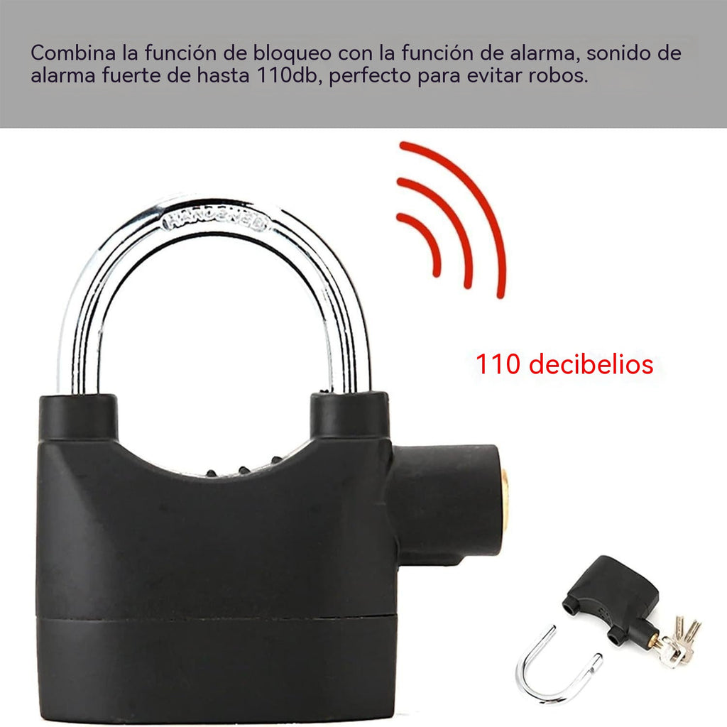 🔐🚨 Candado de Seguridad con Alarma de 110 dB – Protección Instantánea para Puertas, Portones y Trasteros