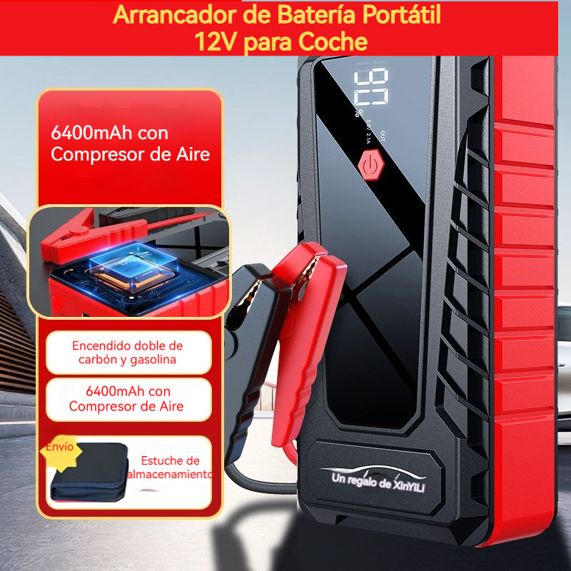 🚗 Arrancador de Batería Portátil 12V para Coche | 6400mAh con Compresor de Aire y Carga USB