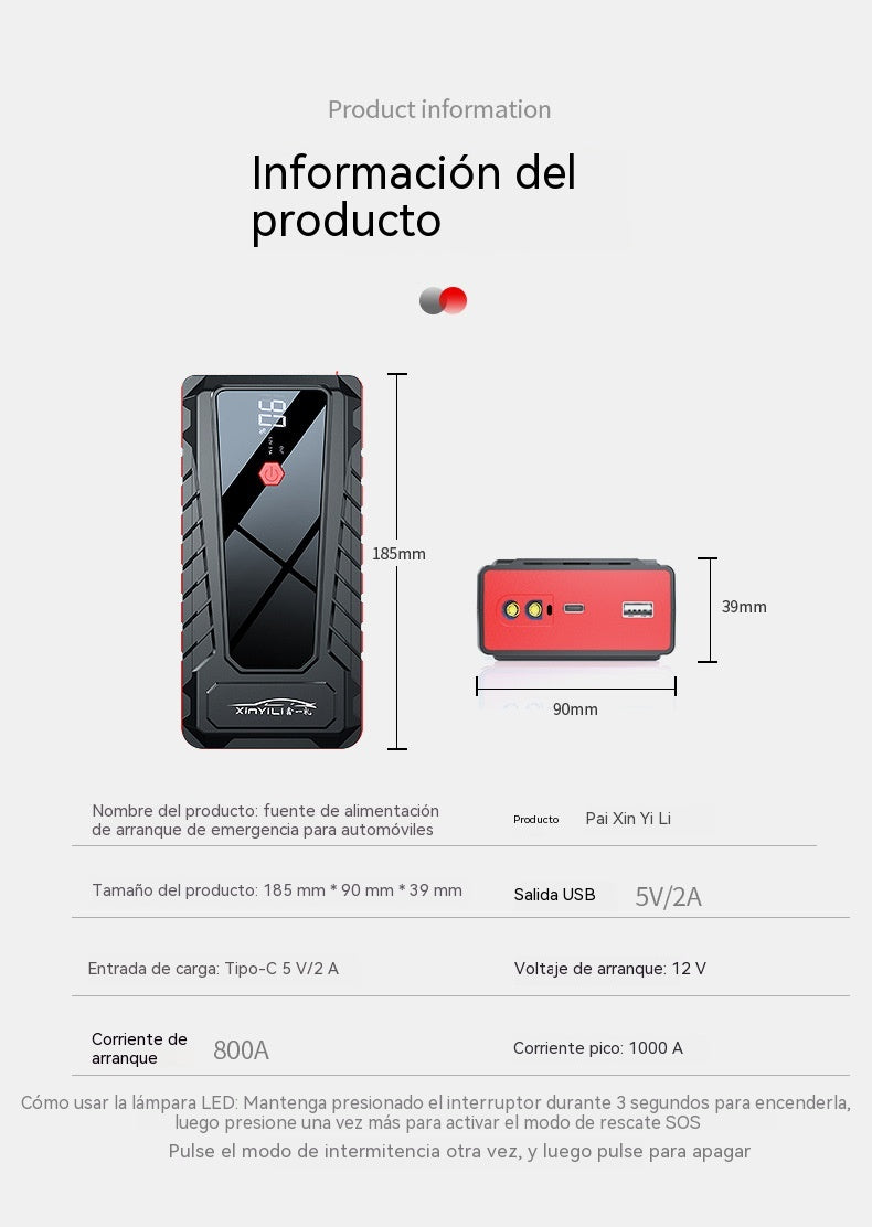 🚗 Arrancador de Batería Portátil 12V para Coche | 6400mAh con Compresor de Aire y Carga USB