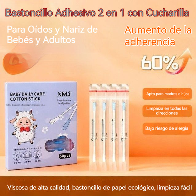 🔥 Compra 1 Caja y Recibe Otra Gratis | 100 Bastoncillos 👂 Diseño 2 en 1 con Punta Adhesiva y Cucharilla para Oídos y Nariz
