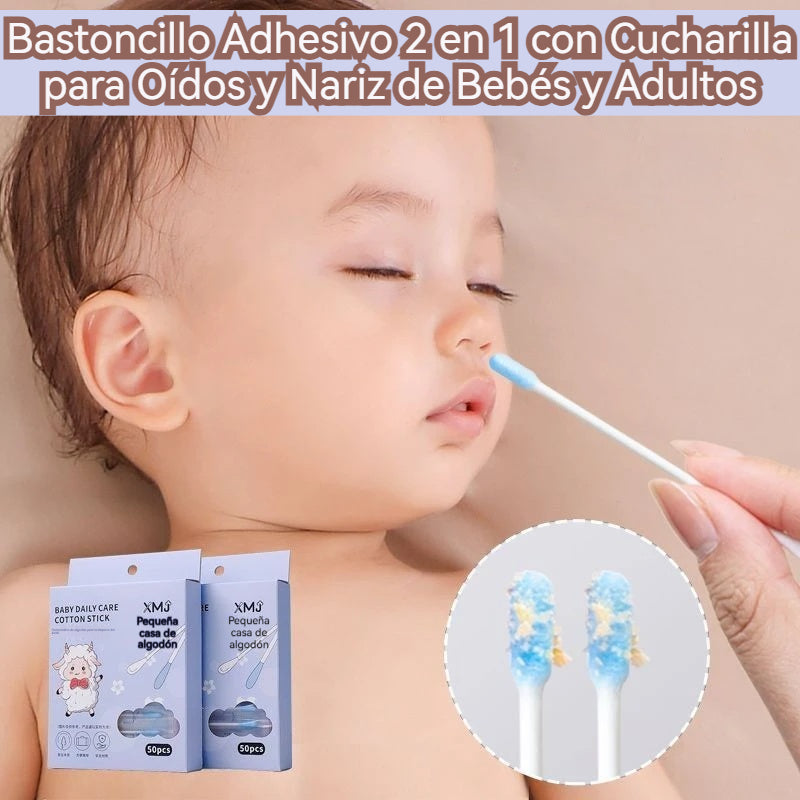 🔥 Compra 1 Caja y Recibe Otra Gratis | 100 Bastoncillos 👂 Diseño 2 en 1 con Punta Adhesiva y Cucharilla para Oídos y Nariz